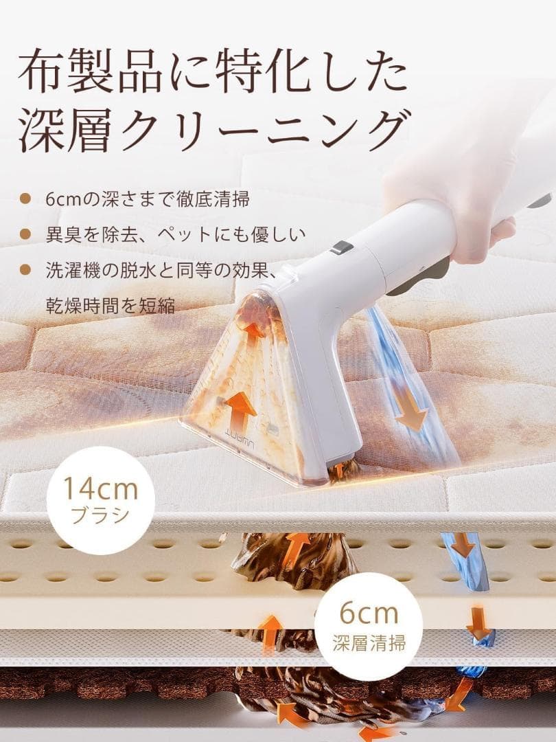 リンサークリーナー 12KPa 強力吸引力 カーペットクリーナー 大容量水タンク