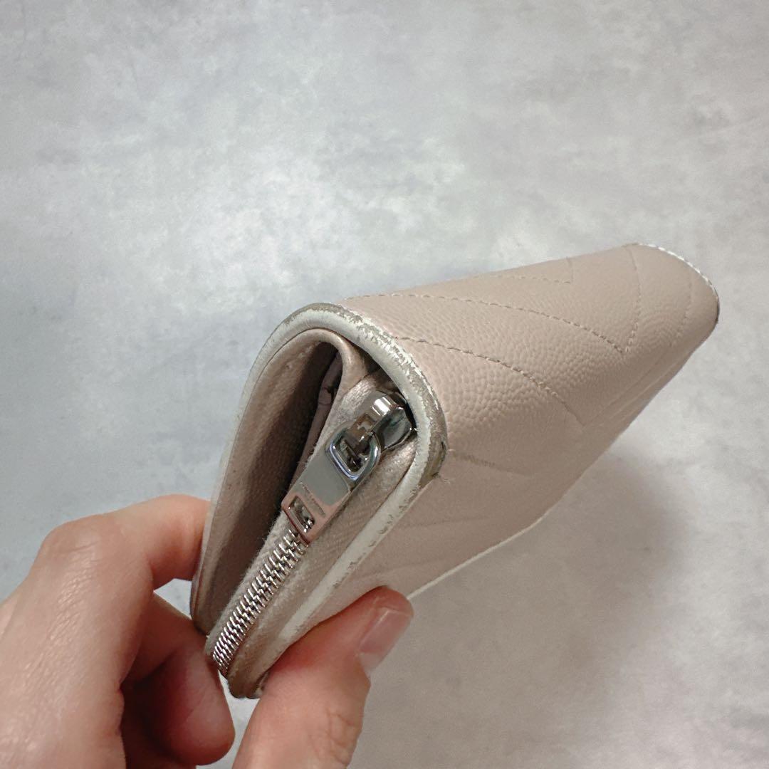 SAINT LAURENT サンローラン キルティングYSL金具 財布 ベージュ