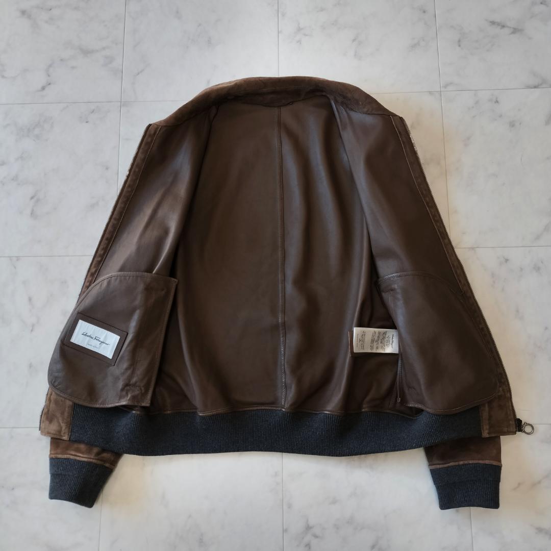 サルバトーレフェラガモ スエードモトブルゾン 50 L レザージャケット 羊革