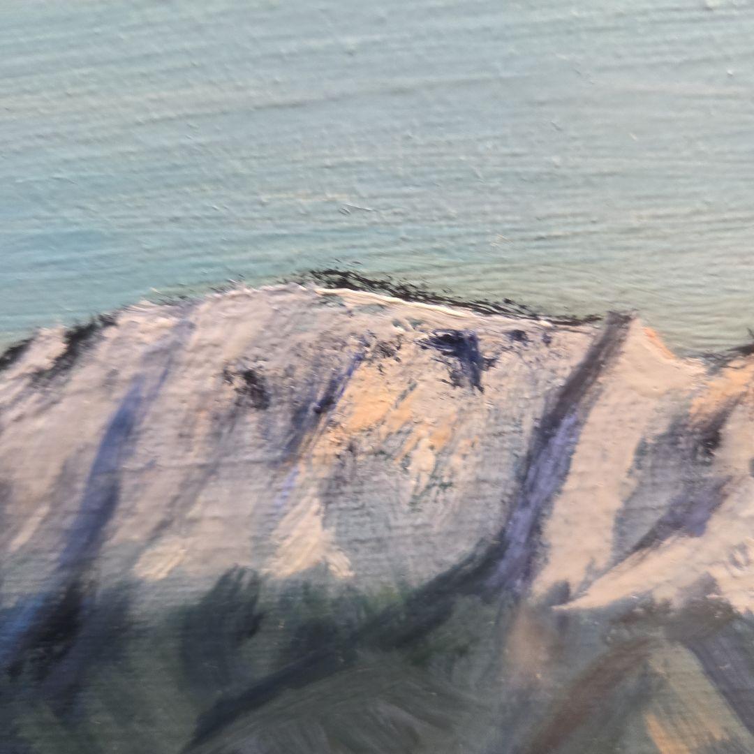 【美品】 肉筆油彩風景画 銀飾額縁フレームつき「御嶽山初雪の情景」10号サイズ