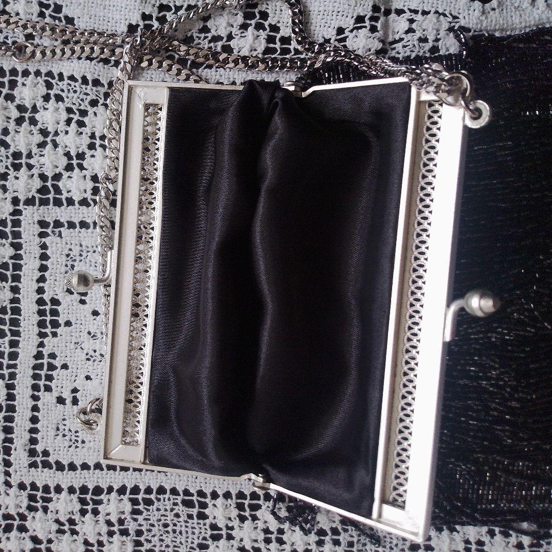 フリンジ付きビーズ織りパーティーバッグ 黒