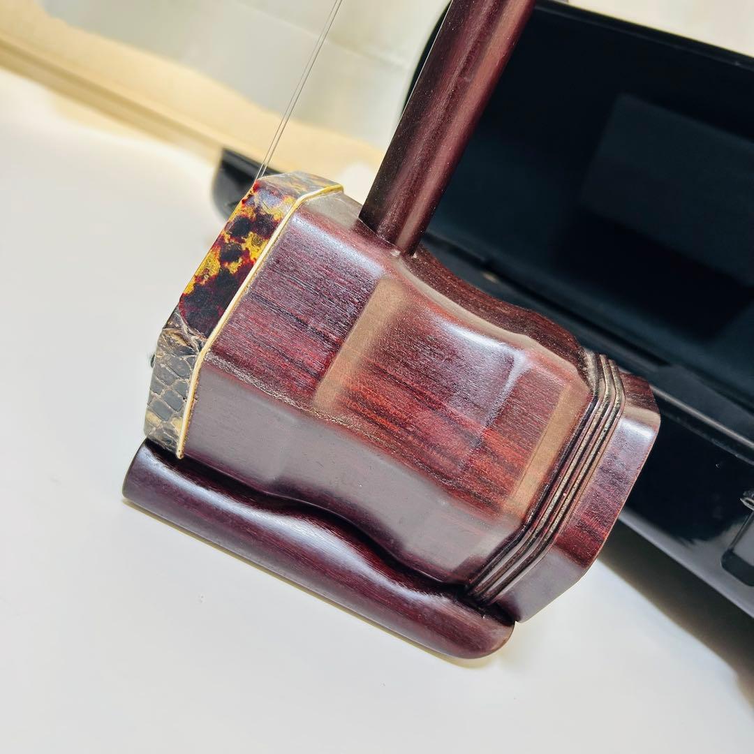 【付属品大多数】高級 二胡 本革 蛇革 中国 民族楽器 紅木 ハードケース付き