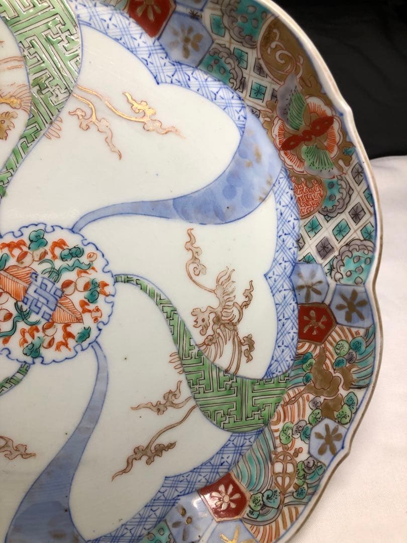 赤絵大皿。古美術。骨董品。戸末---明治時代。南京赤絵？清代。美品。舊家蔵出し