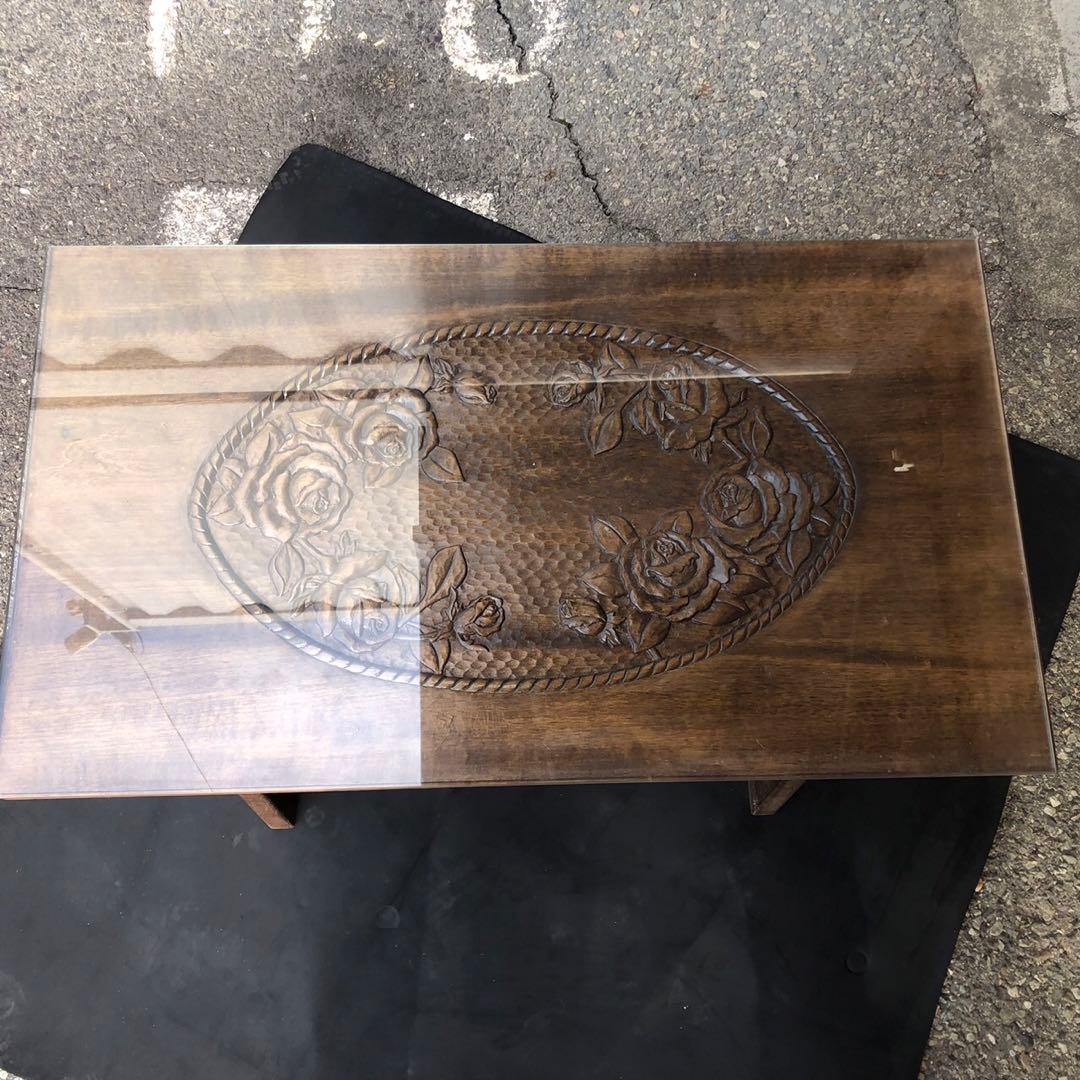 木製花彫刻ダイニングテーブルセット