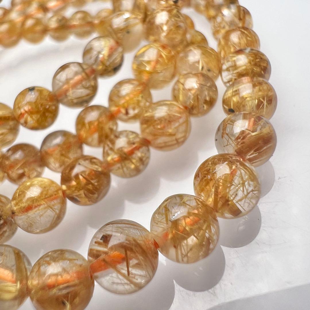 【78302】ハイグレードゴールドルチルクォーツ 5mm3連巻きブレスレット