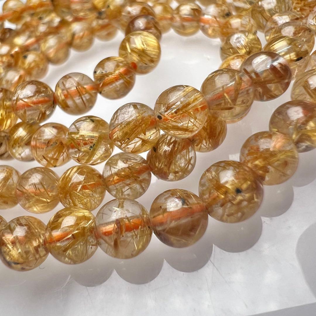 【78302】ハイグレードゴールドルチルクォーツ 5mm3連巻きブレスレット