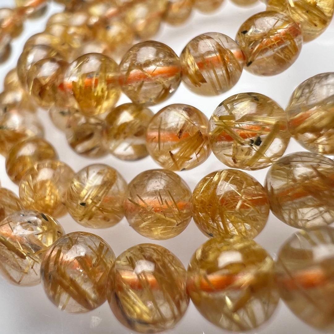 【78302】ハイグレードゴールドルチルクォーツ 5mm3連巻きブレスレット