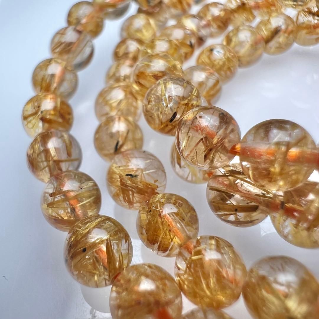 【78302】ハイグレードゴールドルチルクォーツ 5mm3連巻きブレスレット