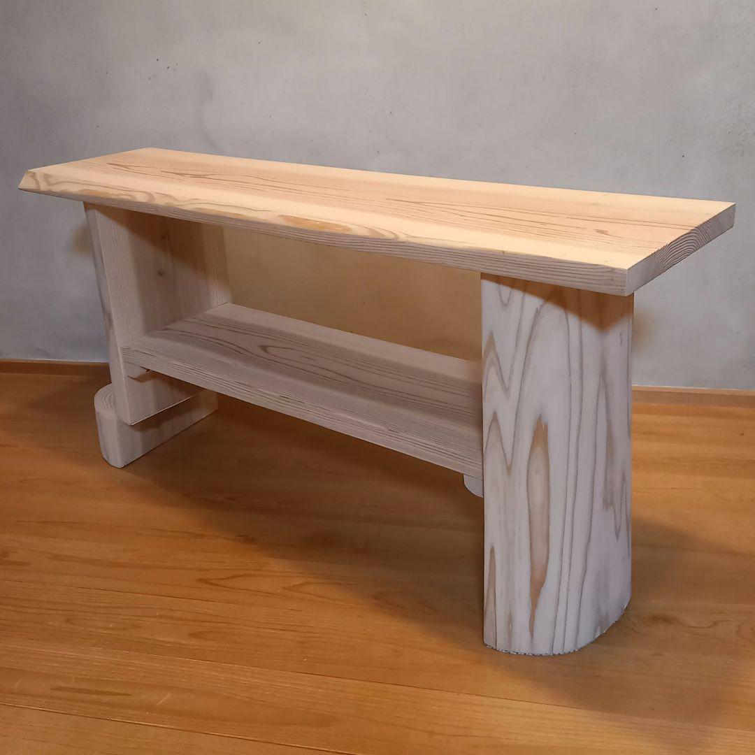 国産杉　無垢一枚板&丸太半割りログ脚　特注品脚高さ違い