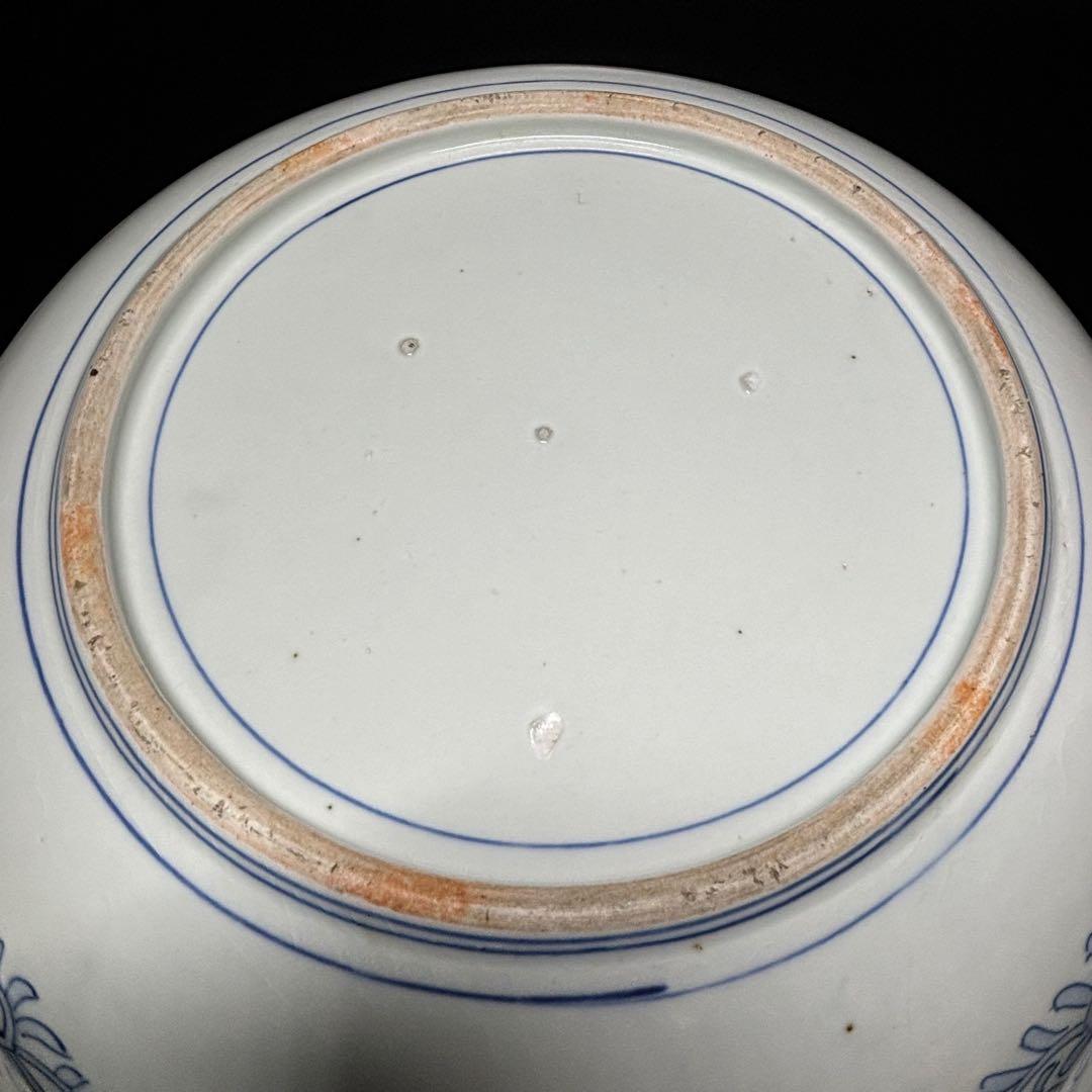 ★古伊万里・色絵 染付！亀甲に紅葉色絵 中央に山水 図柄 大鉢/大皿1点！★