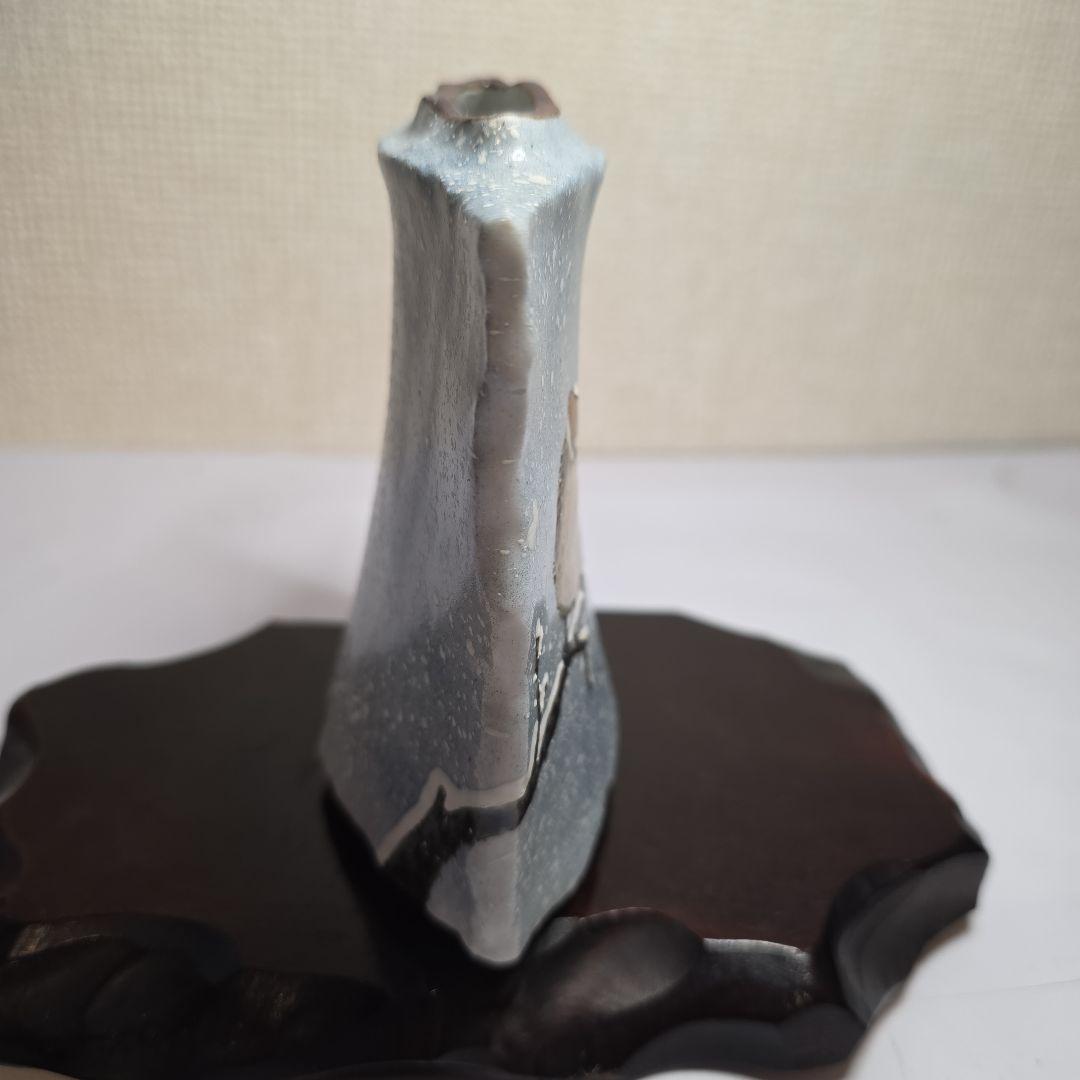 【美品】中村陶志人 九谷焼扁壷 平型雪二雀図 一輪挿し 土台付き