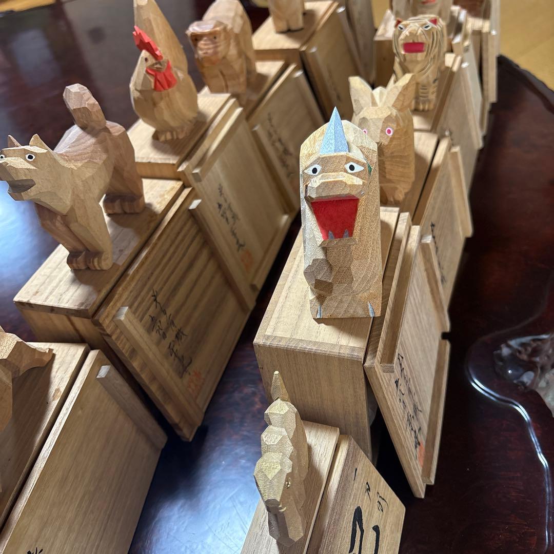 十二支　木製一刀彫　セット (手彫り)