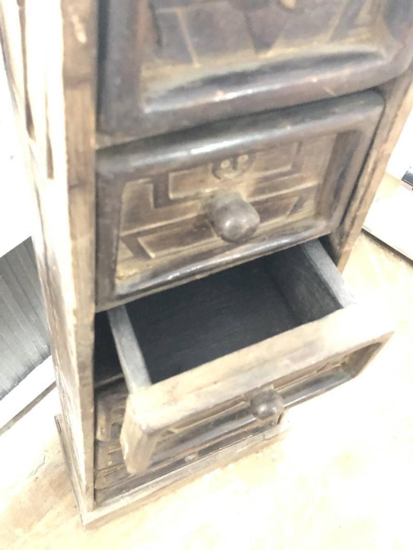 ★アジアンチェスト７段木彫りバリ アフリカ風 雑貨 手作り木製 木製引き出し