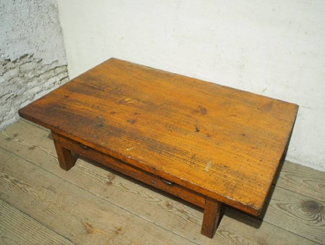 1084 ヴィンテージ　杉の文机　ローテーブル　座卓　引き出し　古家具　レトロ