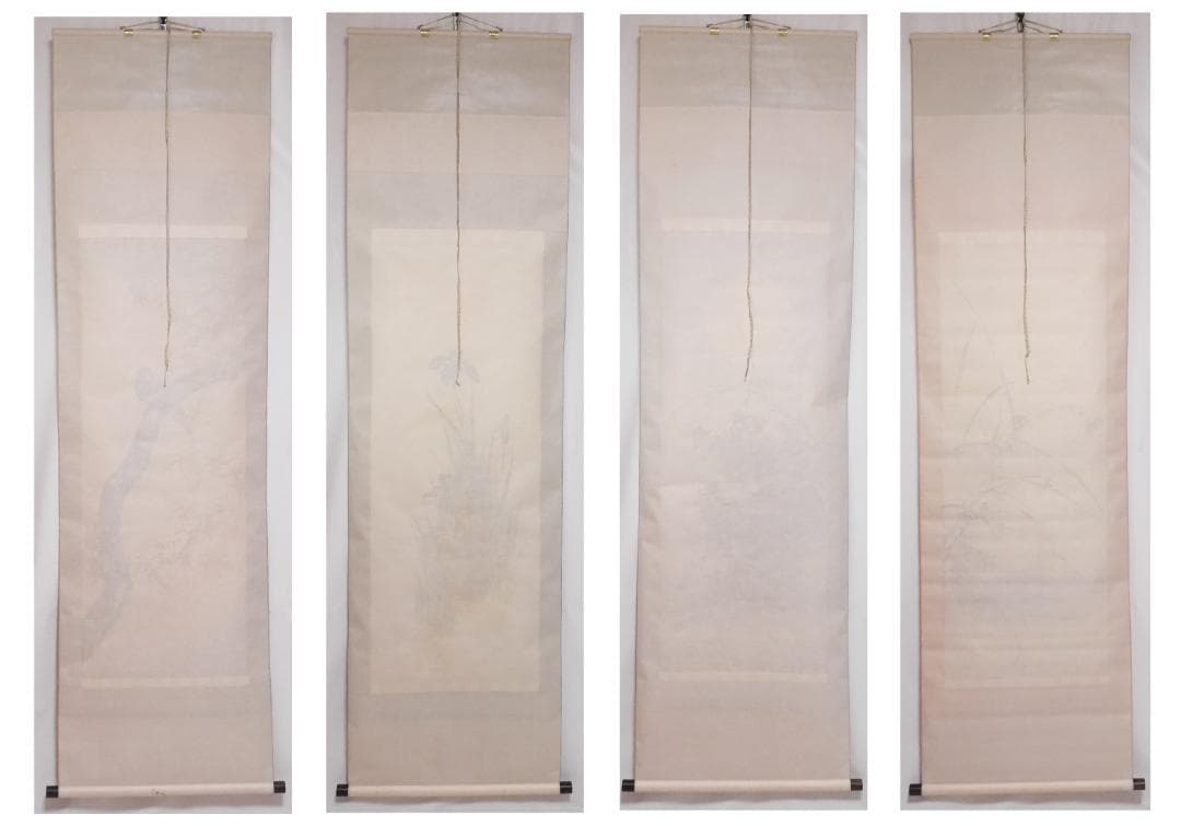 酒井抱一筆【四季花鳥図　4幅セット　桜・燕子花・秋草・芦】二重箱入高級復刻画掛軸