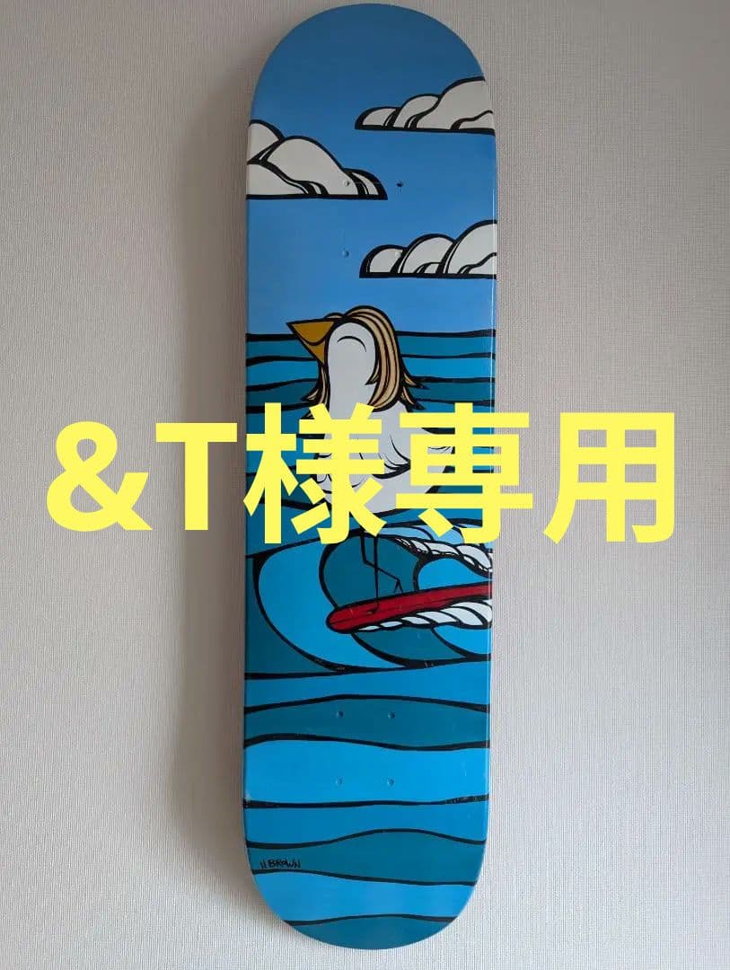 【&T】ヘザーブラウン　原画　スケートボード　波乗りバードと波と花セット