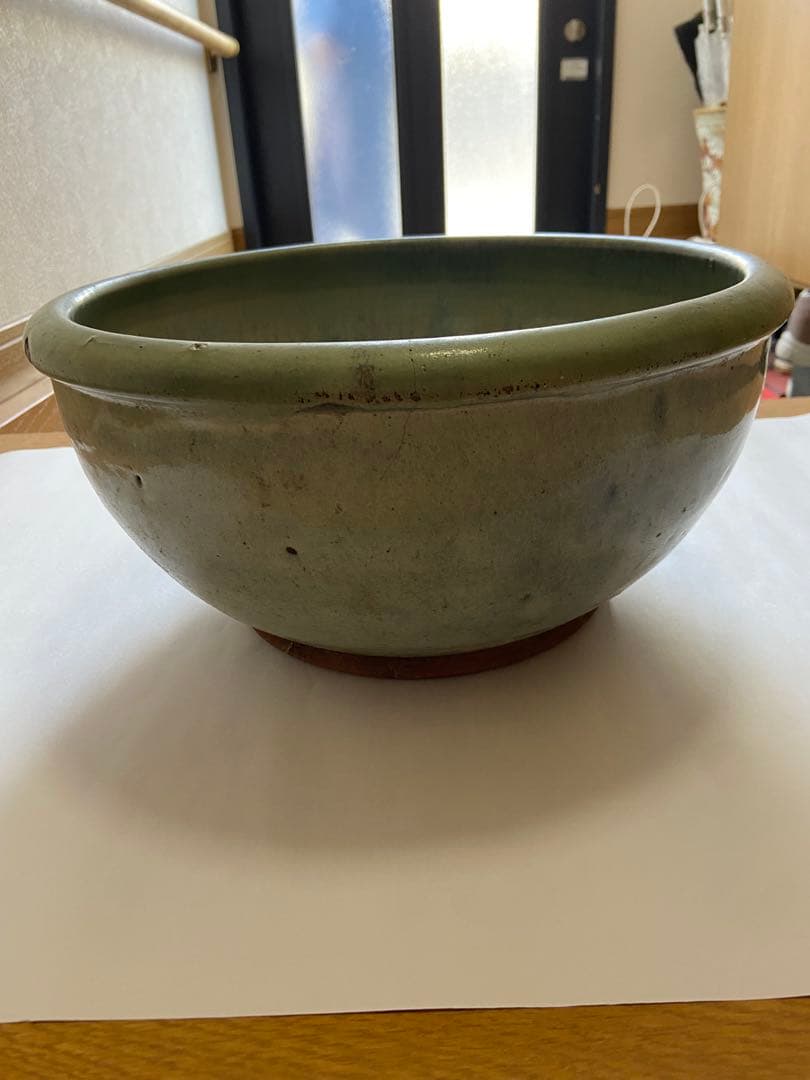 緑色の中型陶器ボウル　　松代焼