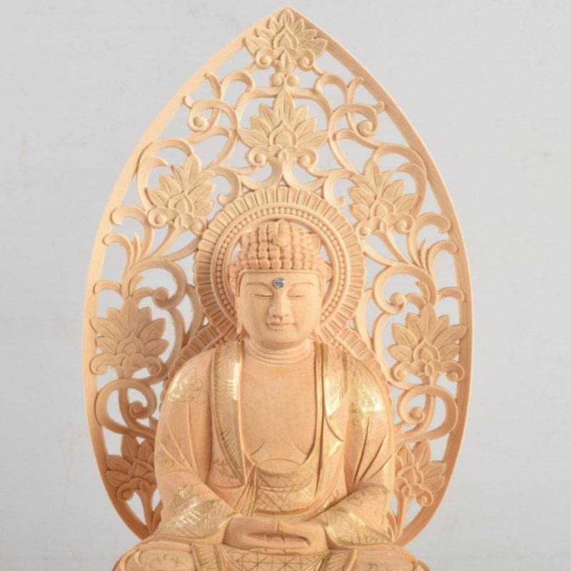 仏教美術　桧彫刻　釈迦如来座像　仏像　蓮華台　C　8855