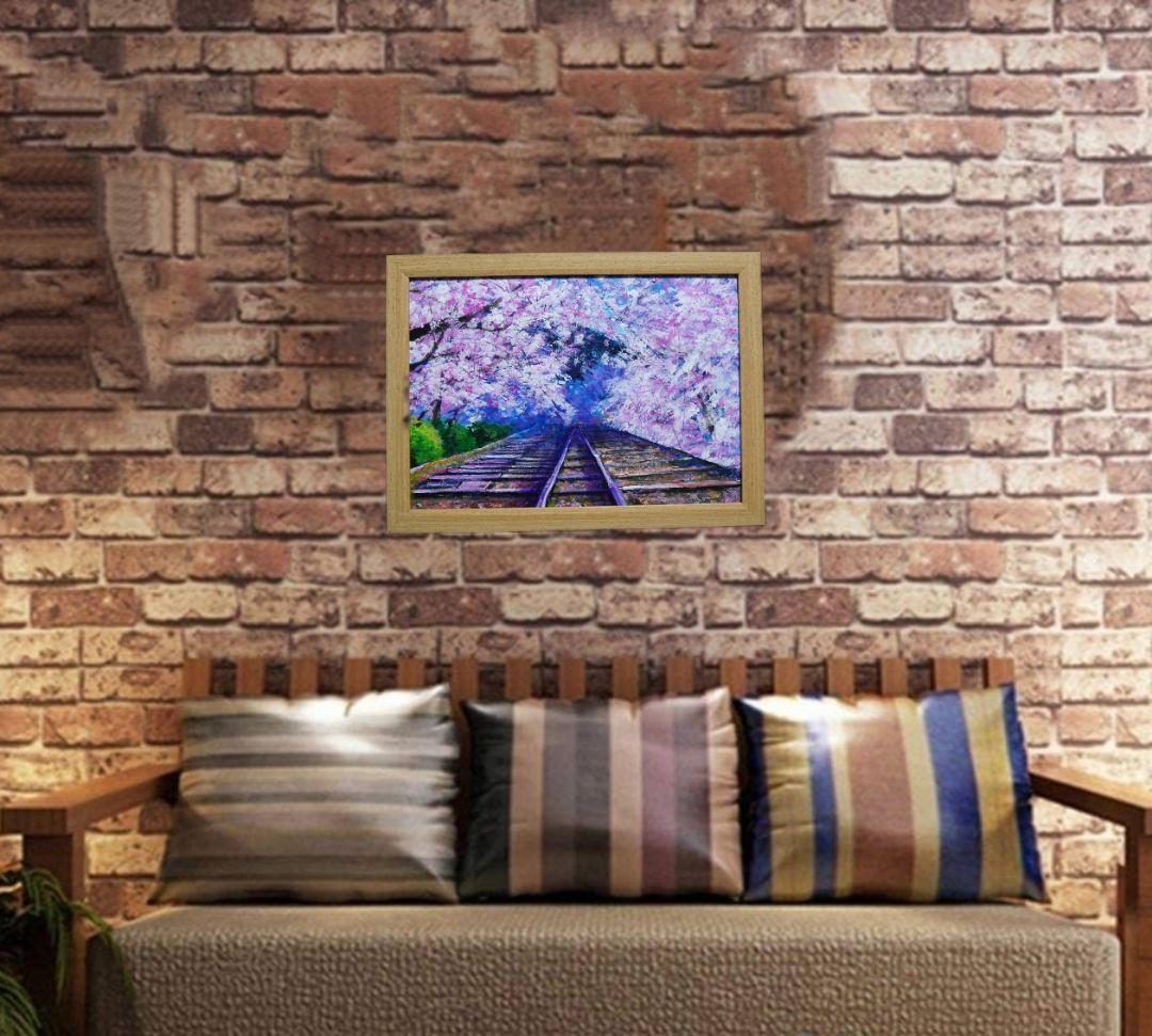 油絵 油彩 油彩画 絵 絵画 【廃線路の桜】