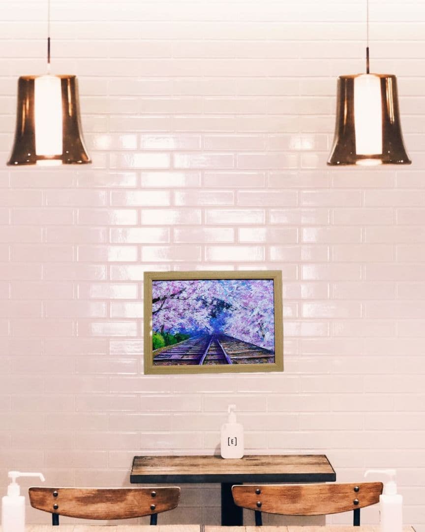 油絵 油彩 油彩画 絵 絵画 【廃線路の桜】