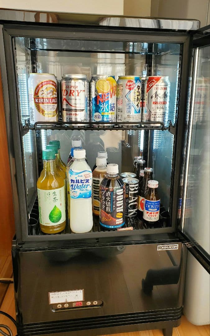 レマコム 4面ガラス 冷蔵ショーケース 卓上型 63L ブラック 冷蔵庫 タテ型