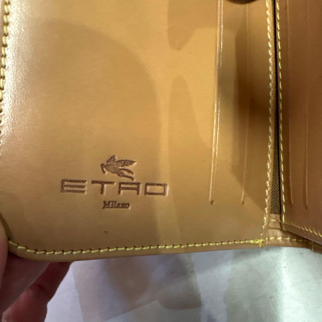 未使用ETRO エトロペイズリー柄ブラウン系 二つ折り財布ファスナーレザー
