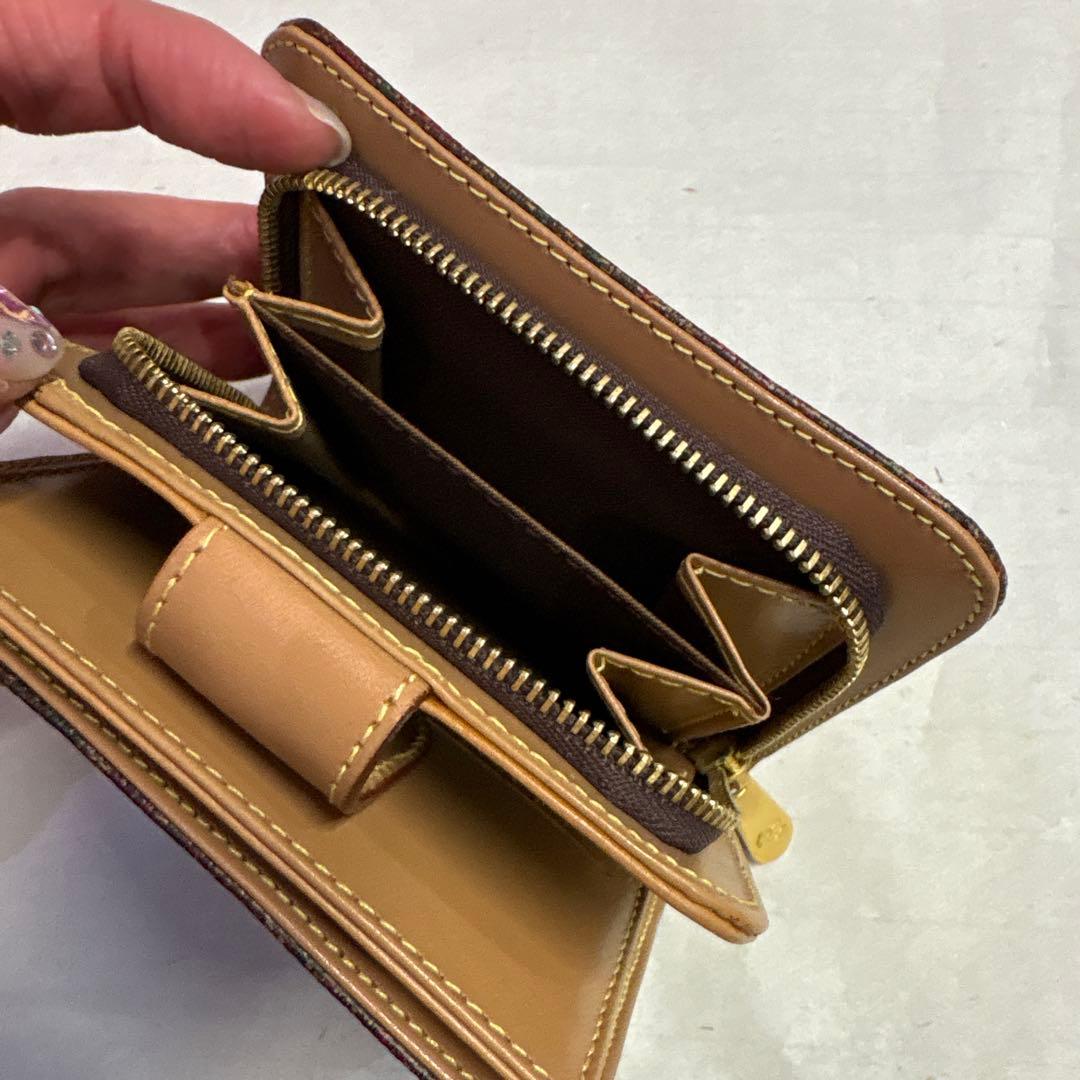 未使用ETRO エトロペイズリー柄ブラウン系 二つ折り財布ファスナーレザー