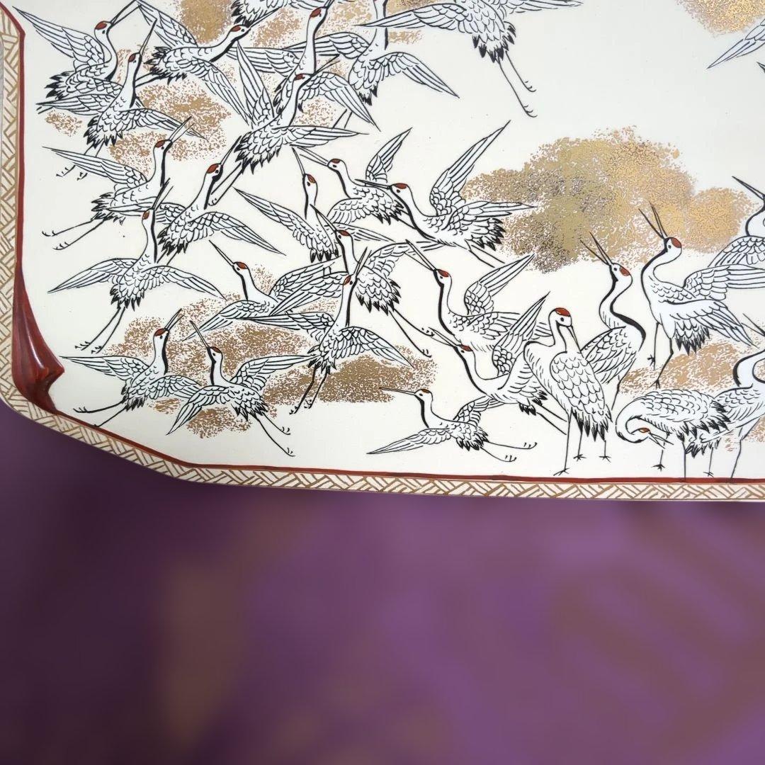 九谷焼 手描きの鶴　飾額　お正月　結婚式　お祝い　プレート　皿