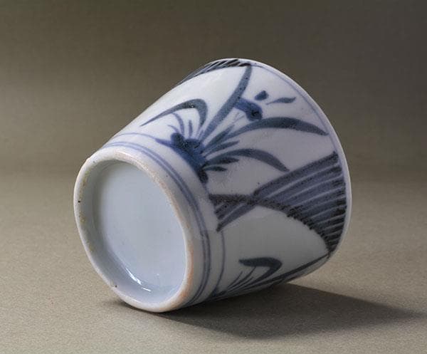 初期伊万里染付 枠絵水仙文 蕎麦猪口