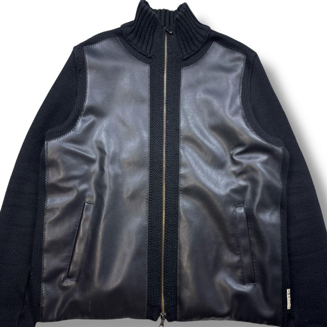 美品 エンポリオアルマーニ レザージャケット コンビブルゾン 切替え M 黒