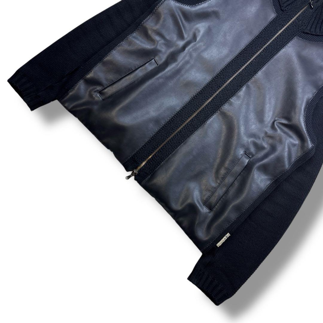 美品 エンポリオアルマーニ レザージャケット コンビブルゾン 切替え M 黒