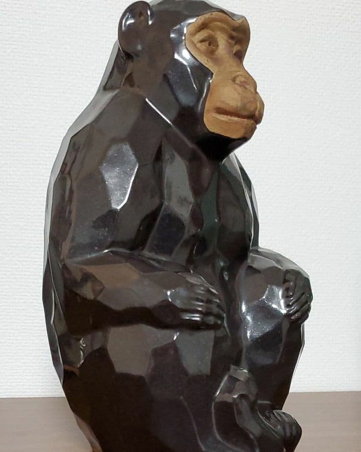 九谷焼　猿の置物　陶秀作