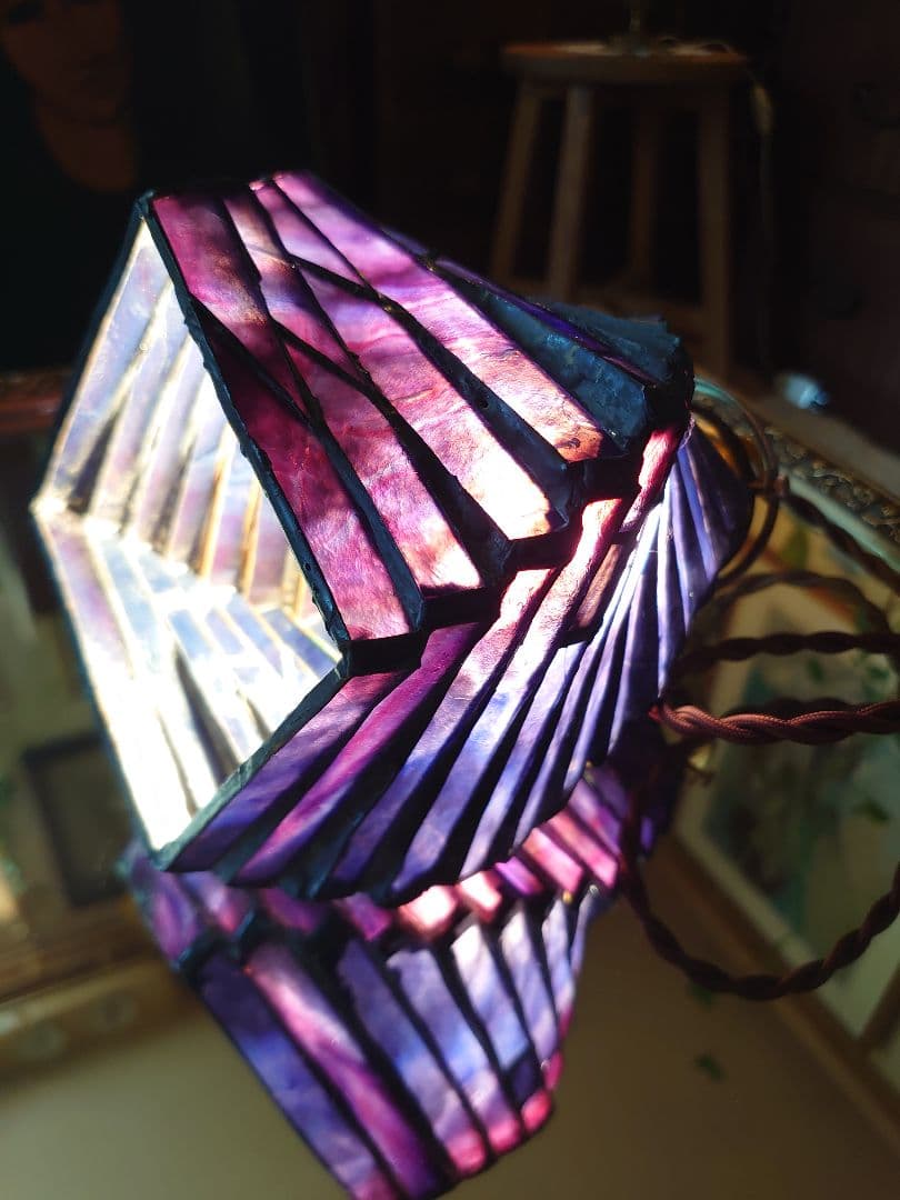 アンティーク ステンドグラスネジレパープルペンダントシーリングランプ