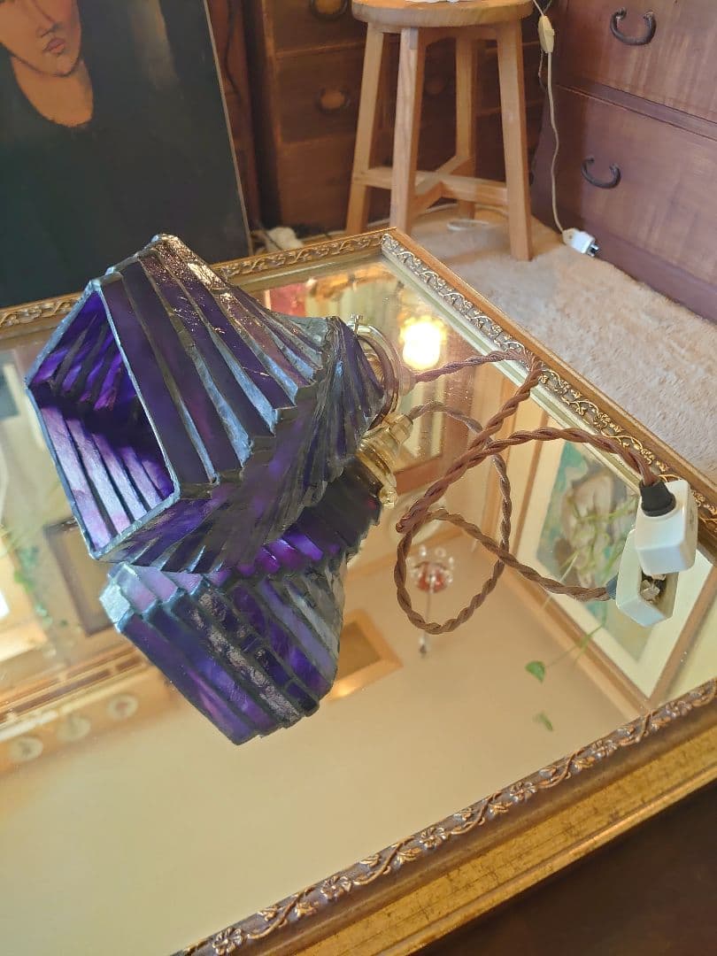 アンティーク ステンドグラスネジレパープルペンダントシーリングランプ