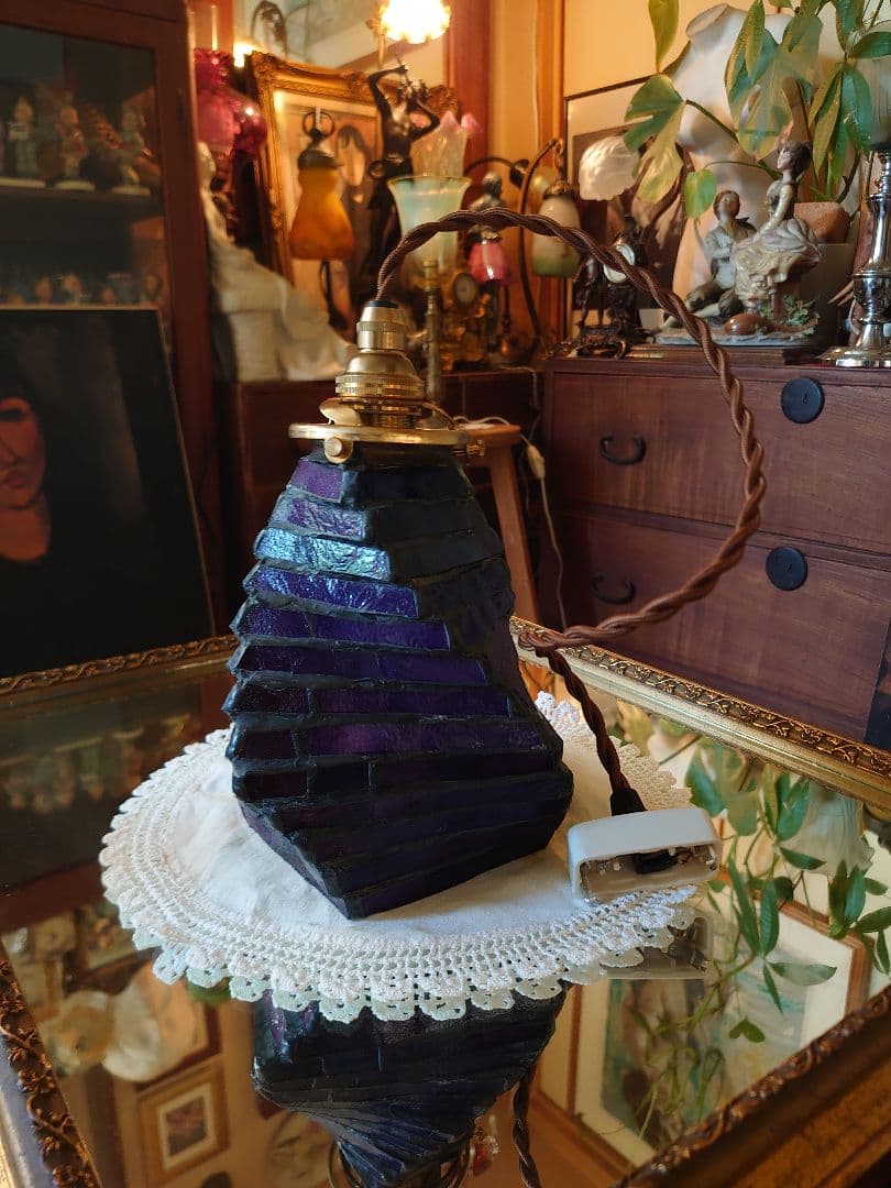 アンティーク ステンドグラスネジレパープルペンダントシーリングランプ