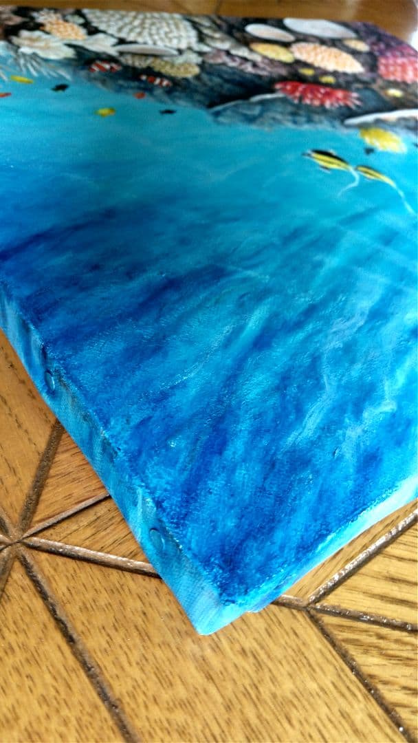 油彩画「魚たちの海中公園」油絵 絵画 原画 F6