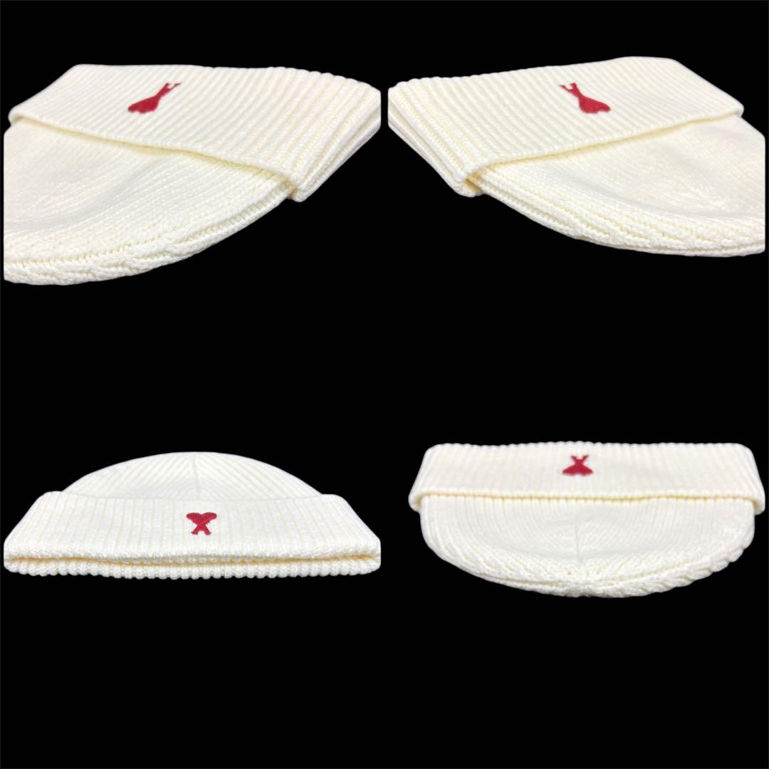 amiparis アミパリス　ビーニー　ニット帽　ホワイト　レッド　ワッペン