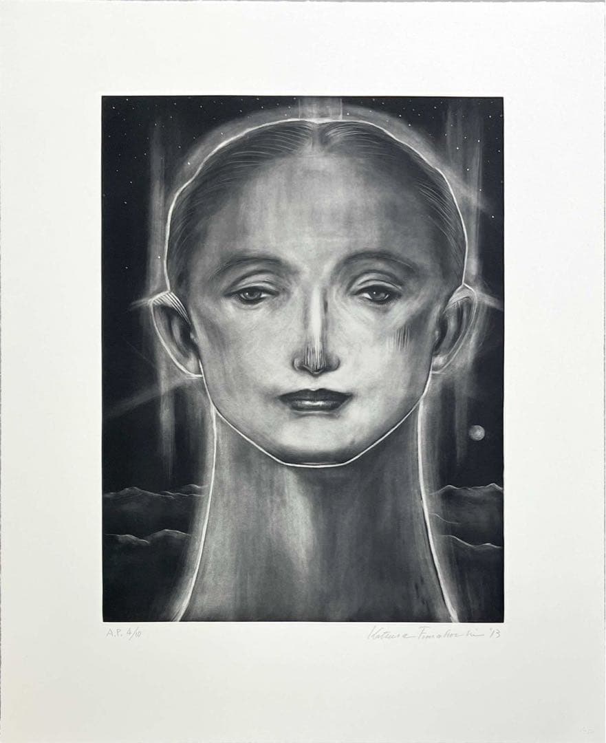 舟越桂 直筆サイン入り 銅版画《遠い月》2013年 希少版画作品