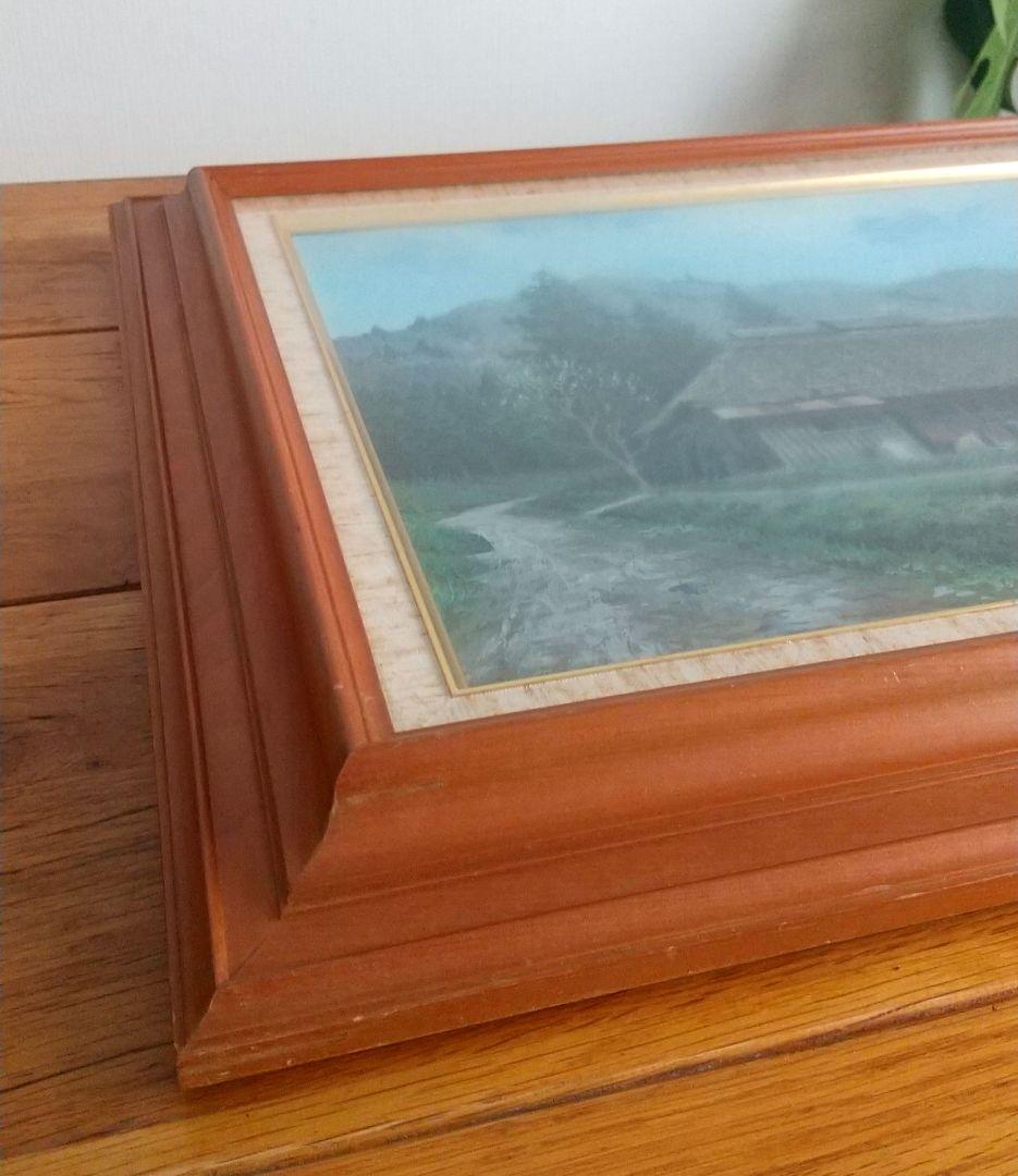 金子東日和　『春閑・針生（南会津』額絵 箱有　59.5×47cm　木製&ガラス