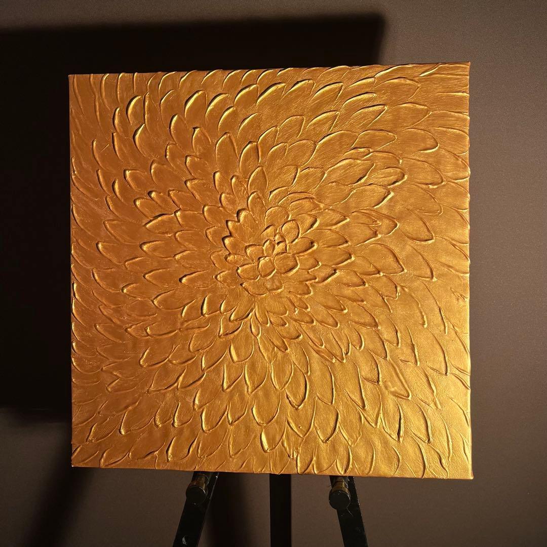 ★秀作★ 手書き油絵 ゴールドペタル 肉筆絵画 インテリア 油彩画
