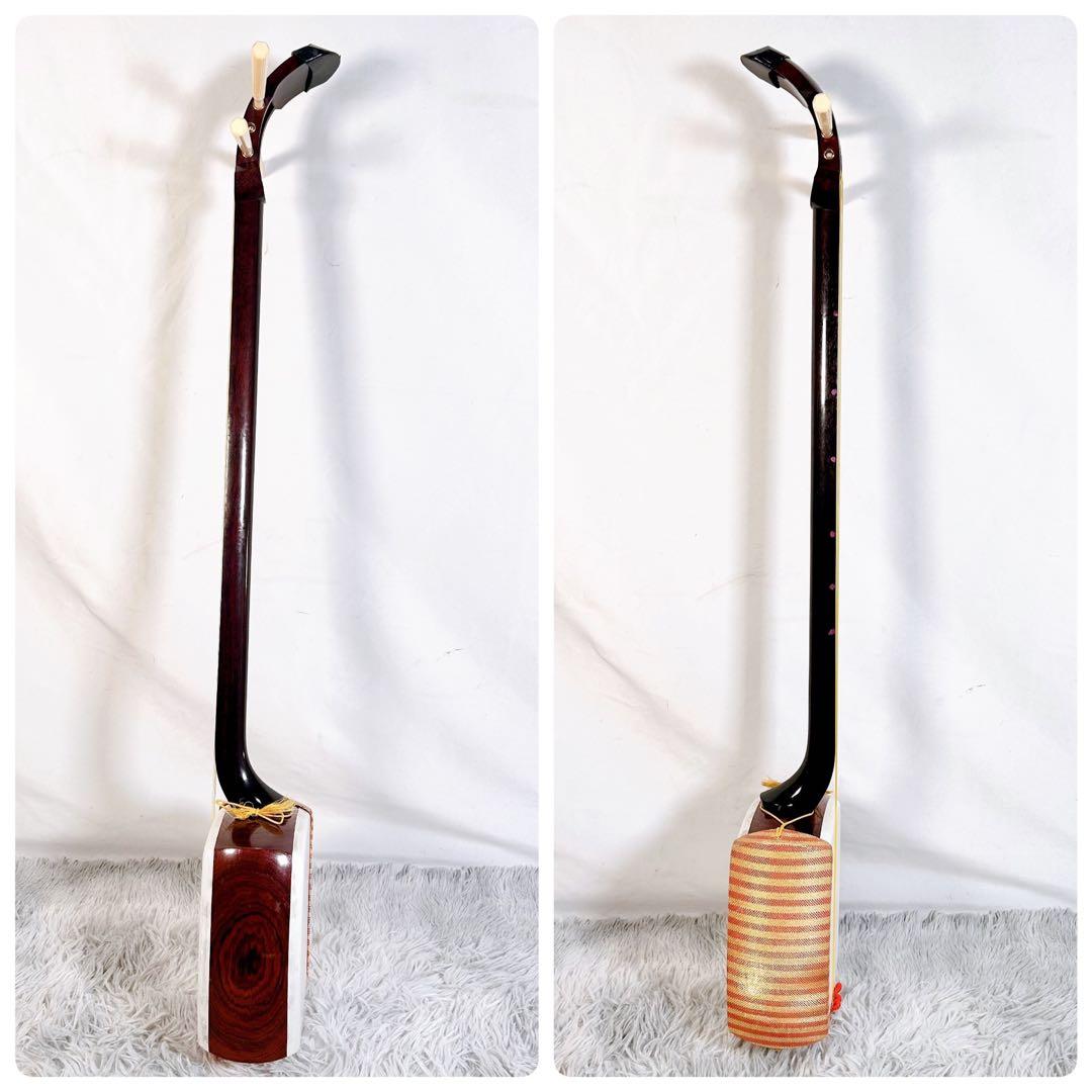 【希少】長唄三味線　中棹　紅木　金細　綾杉胴　天然糸巻き　一本溝