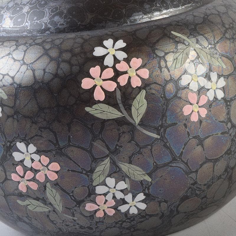 常滑焼　昭龍作　天目釉　福型小花文　急須　茶注　共箱　V　R9218