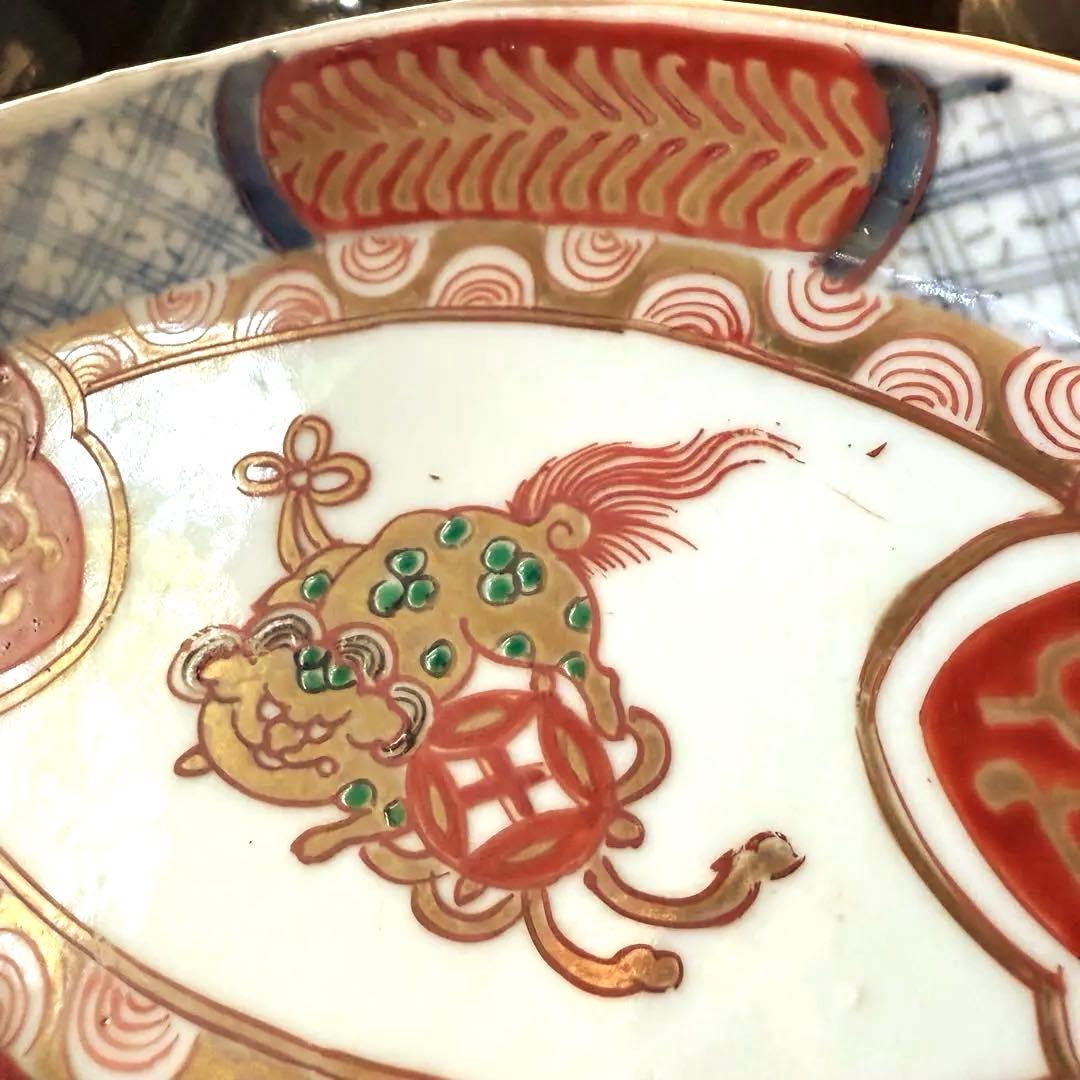 超限定15日20時迄‼️上手伊万里唐獅子牡丹富貴繁栄の舟形膾皿切支丹皿刺身皿 5客