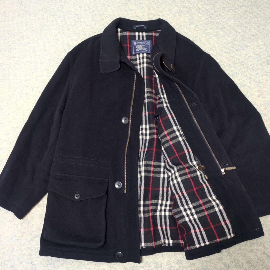 バーバリーズ ウール スタンドカラーブルゾン カシミヤ混 ノバチェック ネイビー