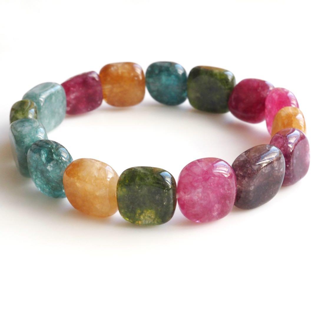 【はくとん( 'ω')ŧ‹\"ŧ‹\"】天然翡翠マルチカラーゴムブレスレット