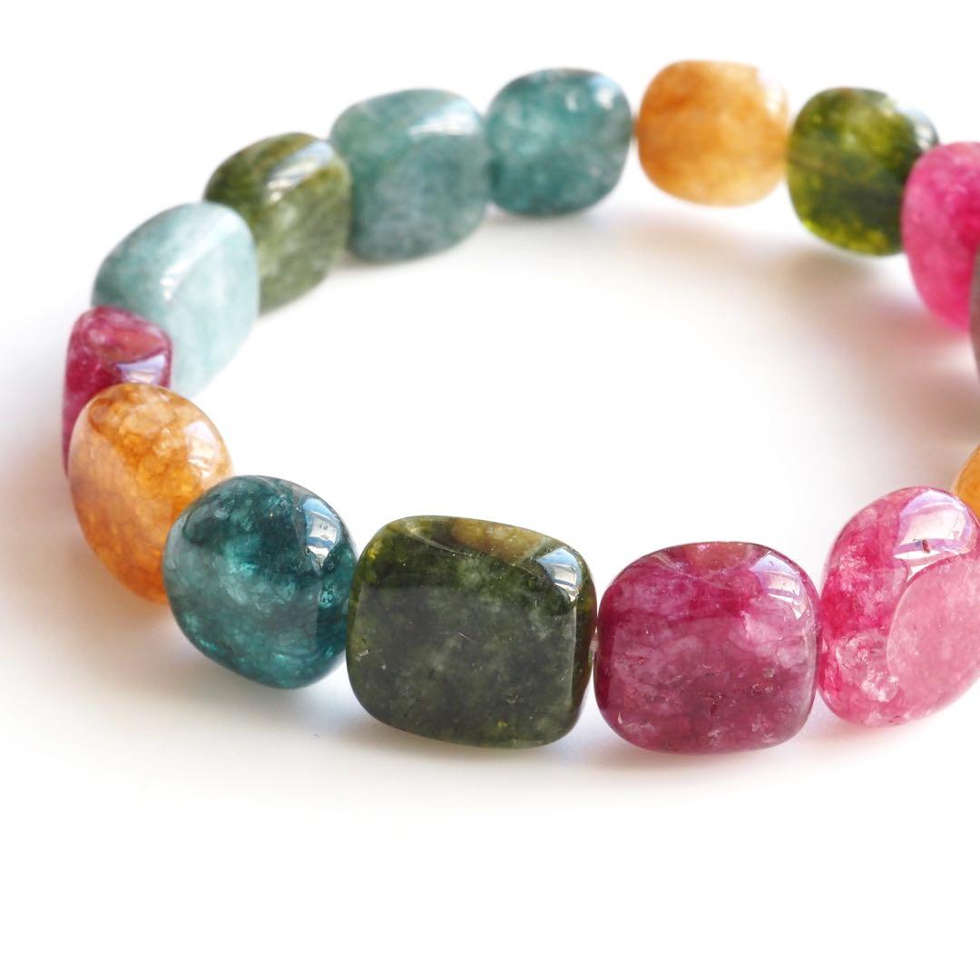 【はくとん( 'ω')ŧ‹\"ŧ‹\"】天然翡翠マルチカラーゴムブレスレット