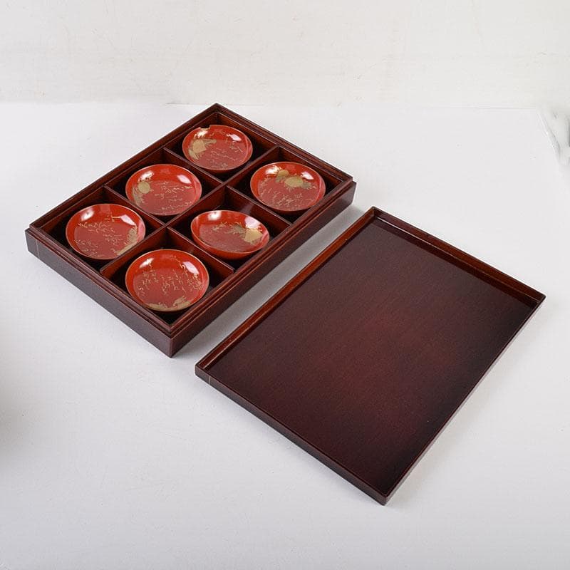 漆塗　金蒔絵　六歌仙　盃　6客　時代箱　二重箱　M　6979