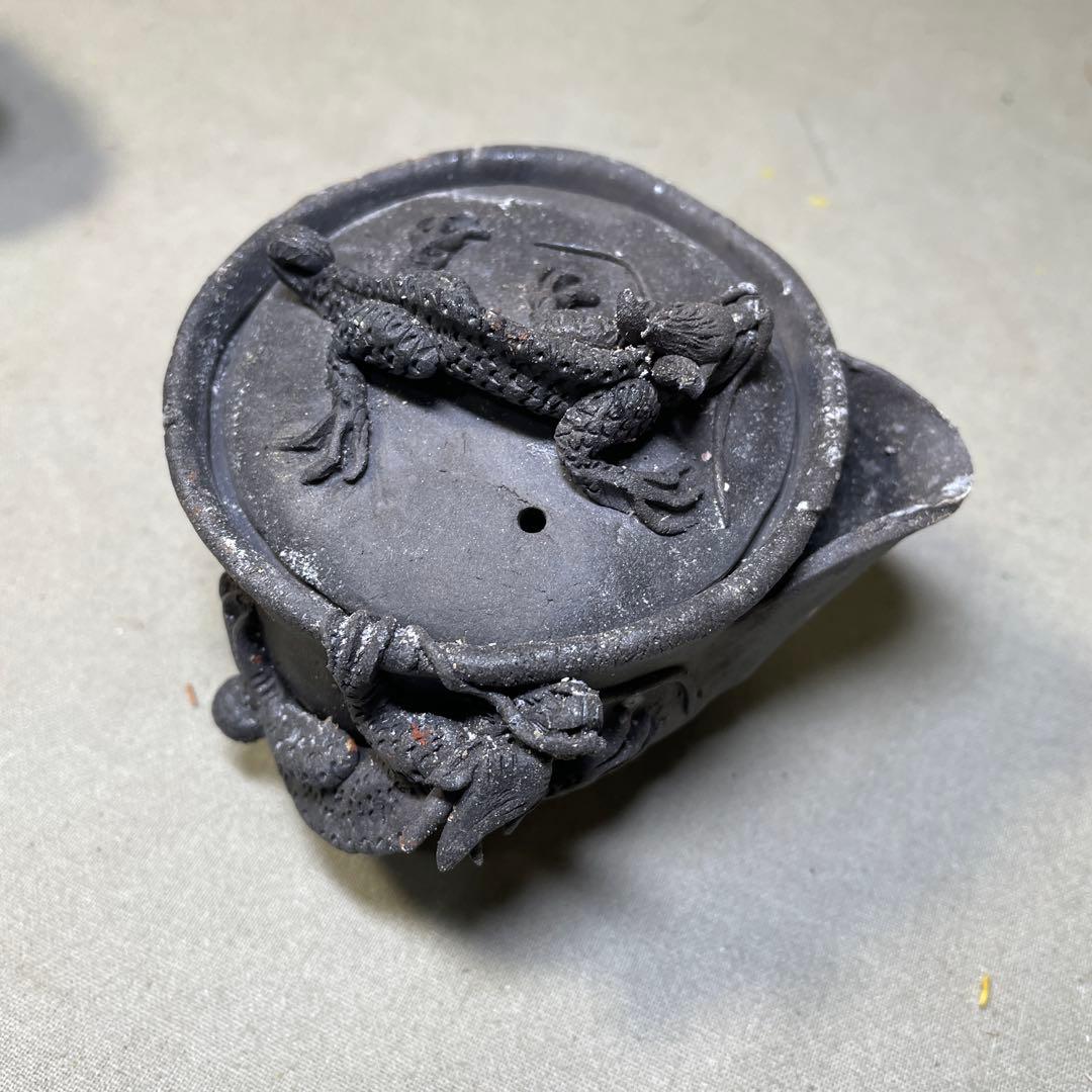 時代 備前双龍宝瓶湯冷炭化青備前 窯変 双竜　手造　煎茶道具　備前焼 急須茶器