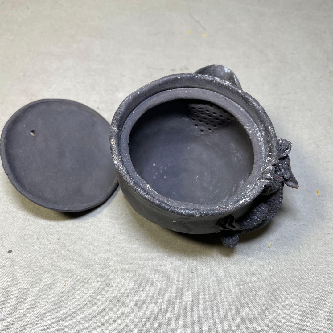 時代 備前双龍宝瓶湯冷炭化青備前 窯変 双竜　手造　煎茶道具　備前焼 急須茶器