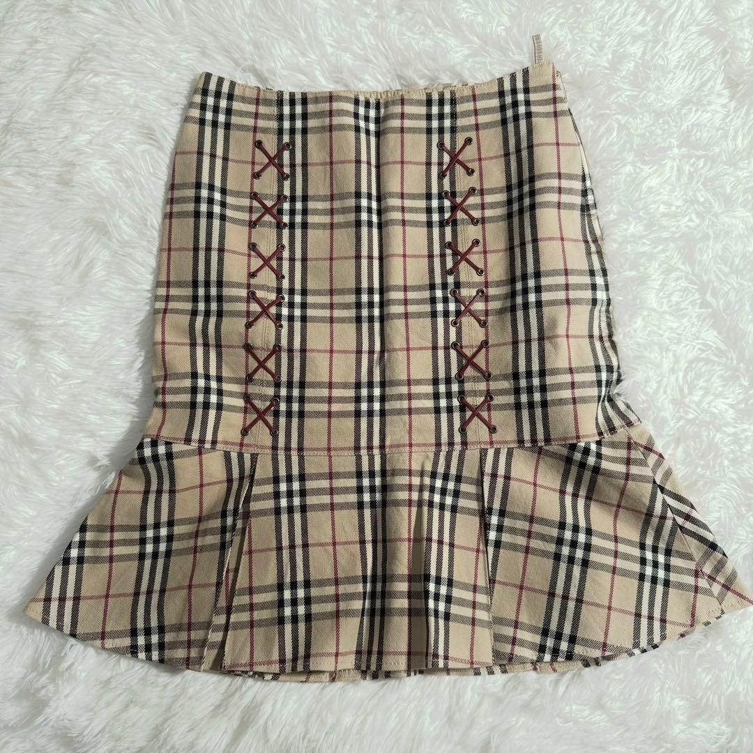 バーバリーブルーレーベル スカート ノバチェック ギャザー プリーツ